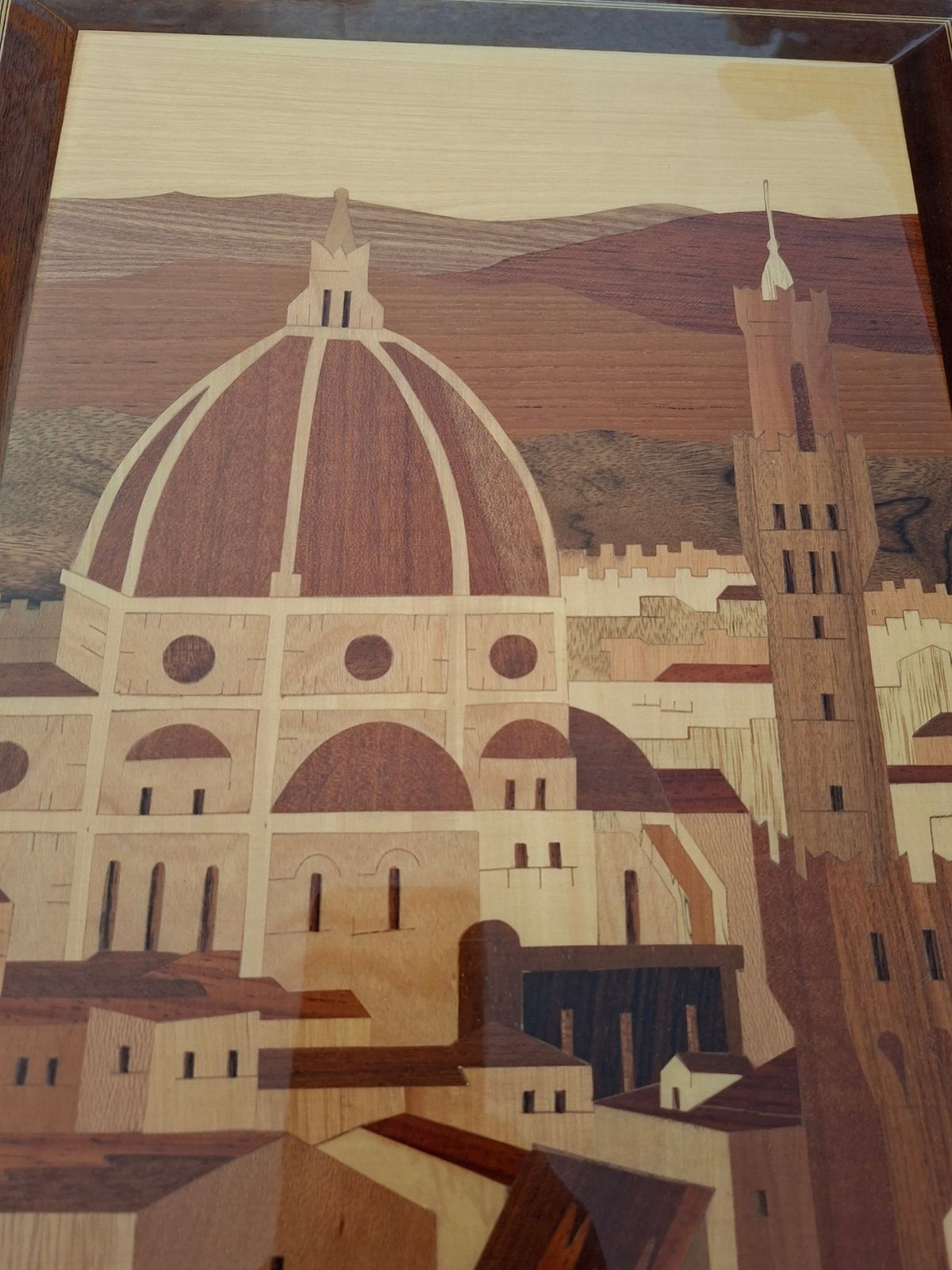 Quadro Intarsio Ligneo Artigianale Panorama Firenze (Cupola Brunelleschi) photo furniture