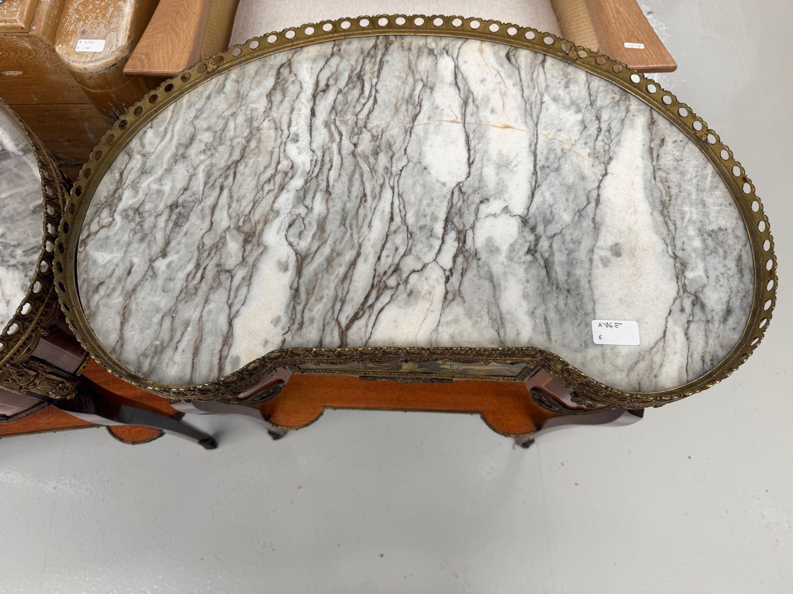 Pair Of French Marble Topped Kidney Shaped Side Tables photo Furniture