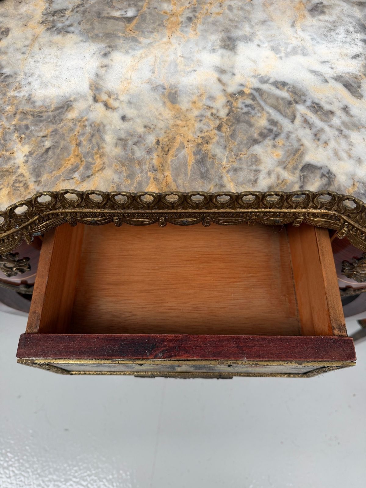 photo furniture Pair Of French Marble Topped Kidney Shaped Side Tables