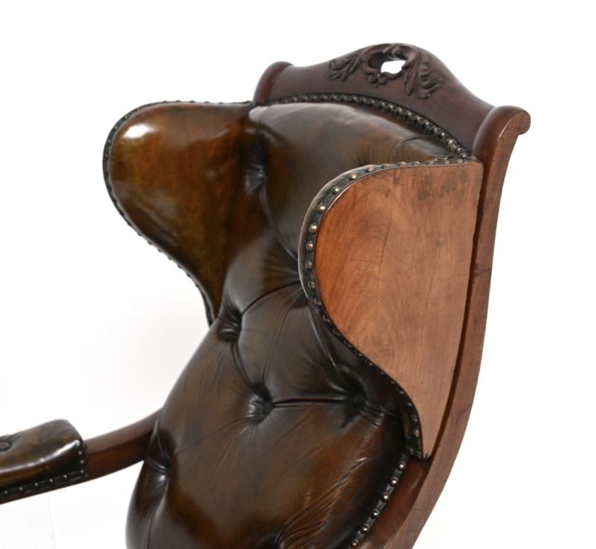 Furniture Antique William IV Leather And Walnut Wing Back Armchair photo