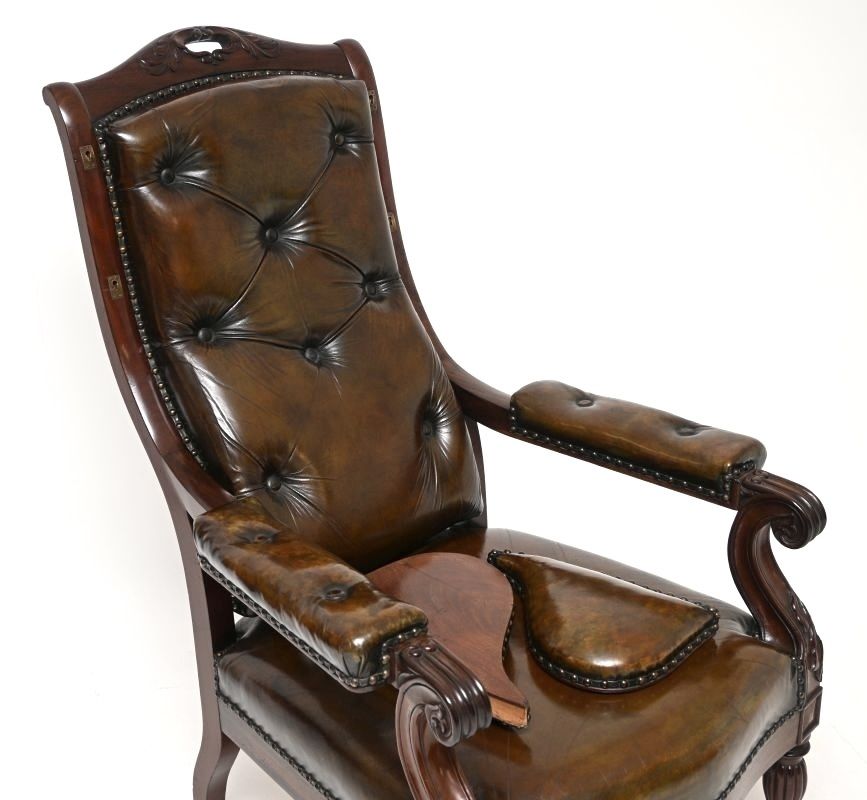 3250.0 Antique William IV Leather And Walnut Wing Back Armchair photo