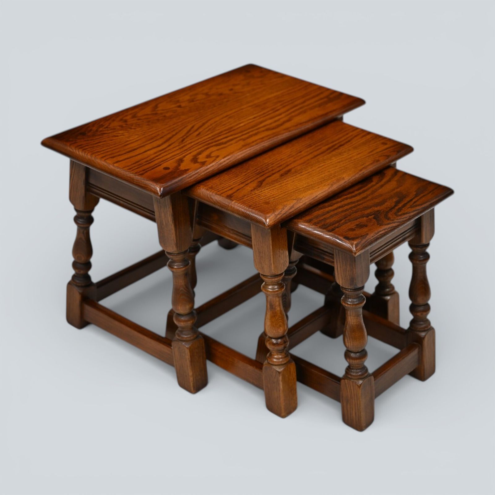 Oak Old Charm Nest Of Tables Gold Diamond Badge Tudor Brown Free Uk Delivery photo vintage