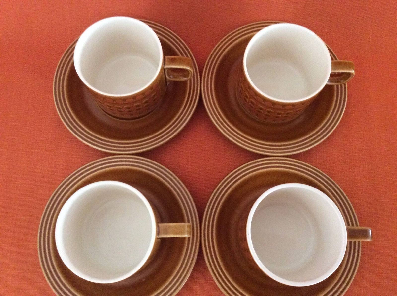 1970s Hornsea Saffron Tea Cups And Saucers (Set Of 4), John Clappison Design, 1970s Cups, Hornsea Saffron Cups And Saucers, Retro Cups photo buy