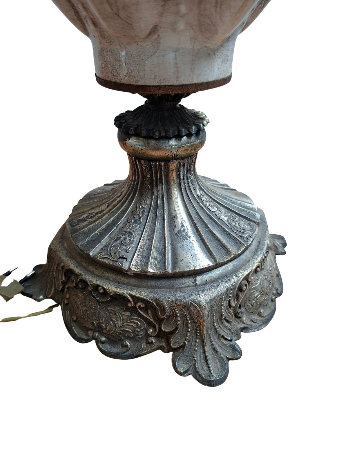 Lampada Da Tavolo Vintage In Ceramica Dipinta A Mano E Velluto Bordeaux photo vintage