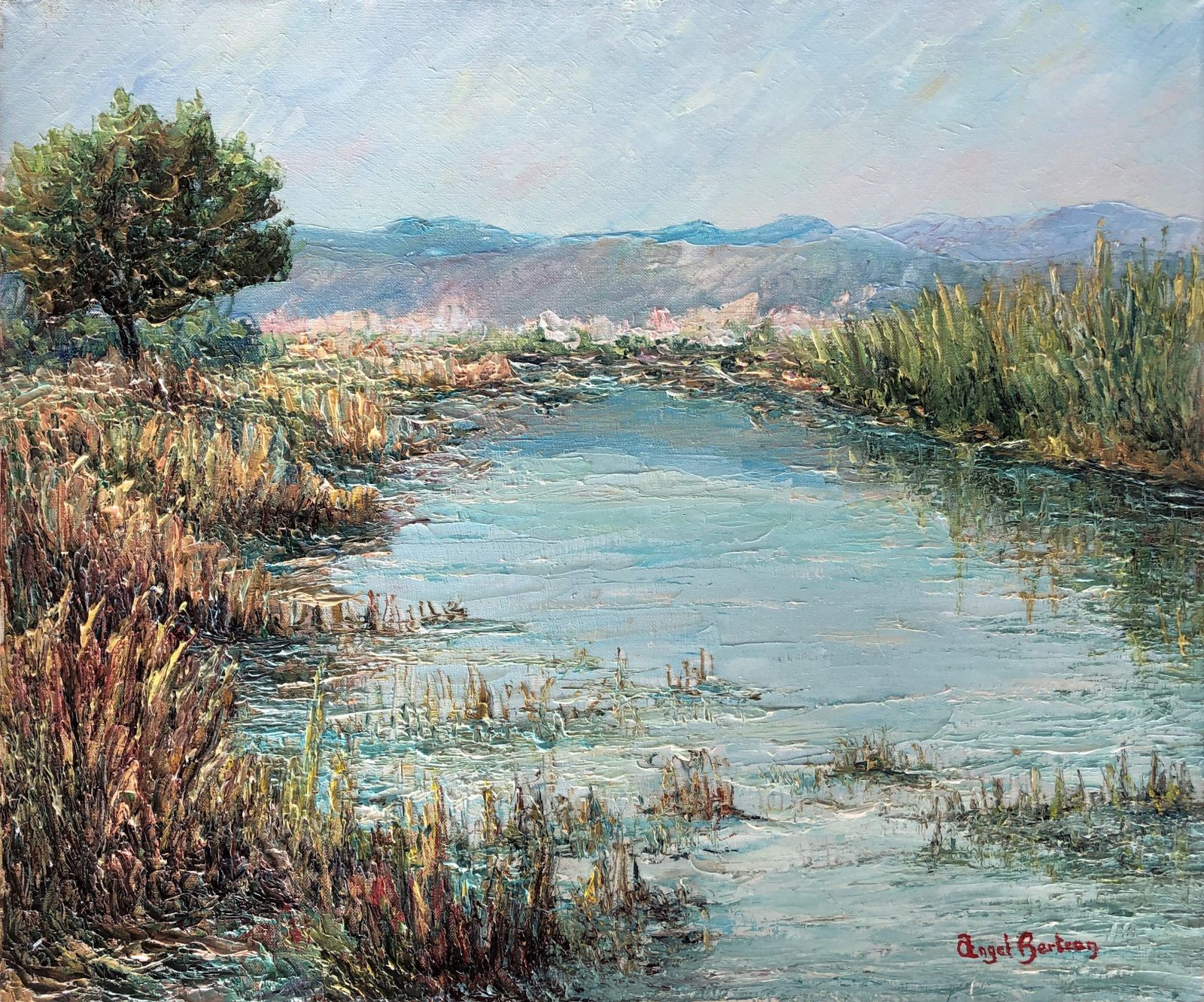 Angel Bertran Montserrat Mediterranean Marsh Landscape With Heavy Impasto Catalan Expressionist Oil Paint 1995s