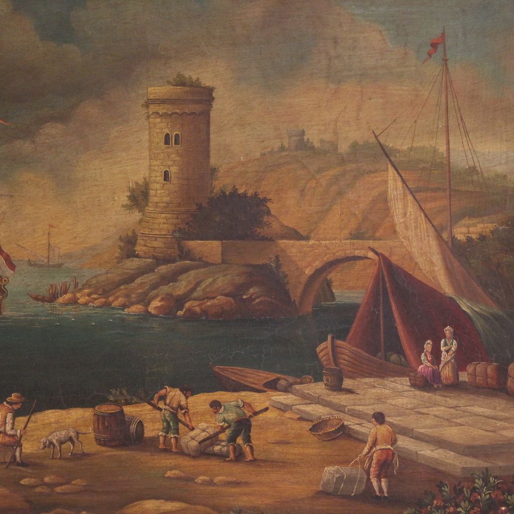20th Century Italian Painting Of A Harbor View photo for sale