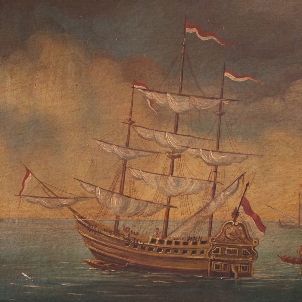 20th Century Italian Painting Of A Harbor View photo vinterior