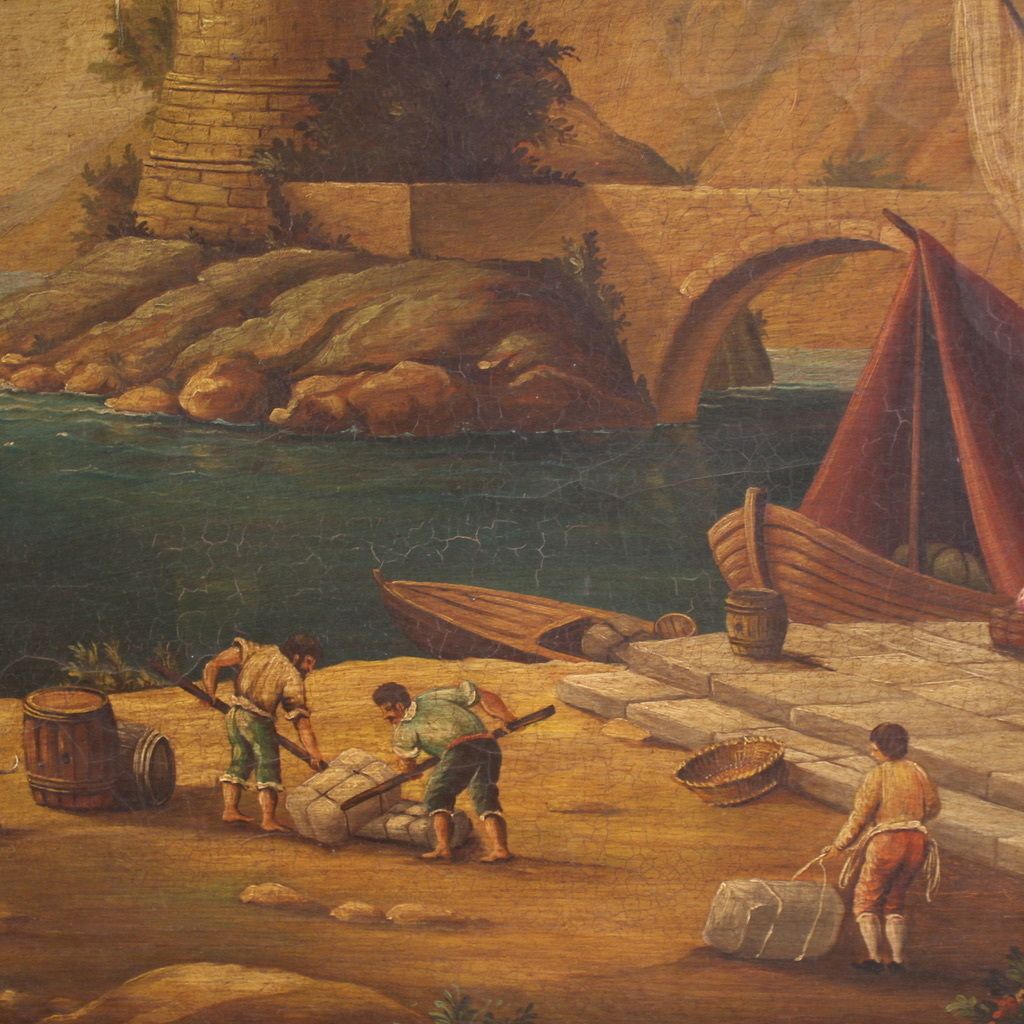 photo vintage 20th Century Italian Painting Of A Harbor View