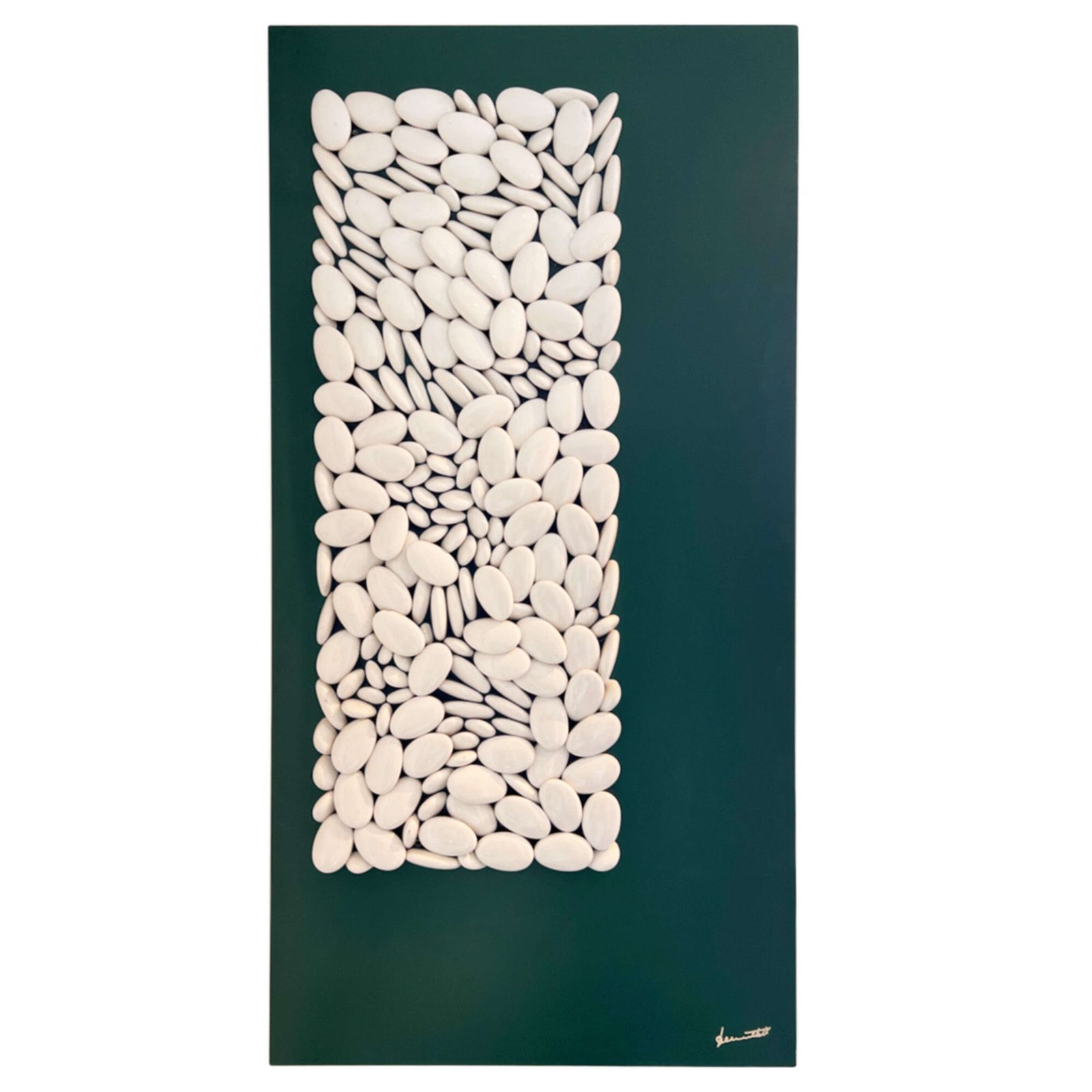 French 1960s, Large Picture, Board And Pebbles, Signed In Relief