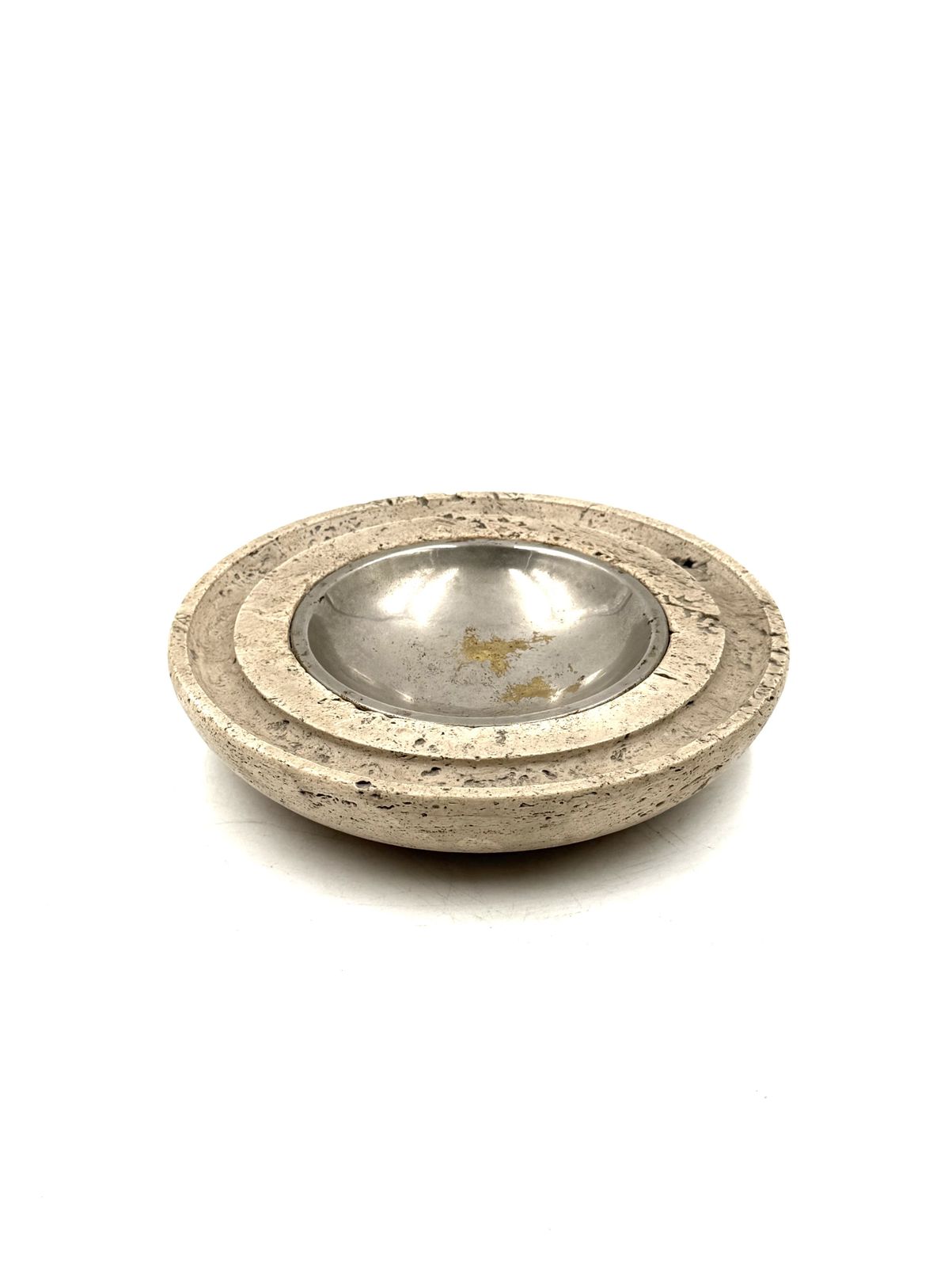 Travertine & Brass Vide Poche / Ashtray, Cerri Nestore, Italy, 1970s photo vinterior
