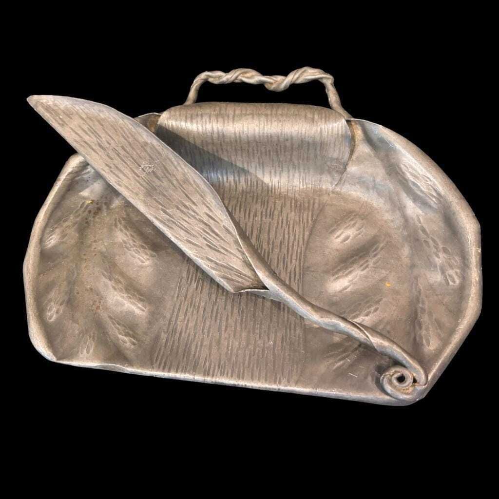 Antique French Art Nouveau Pewter Crumb Tray Scoop Hand Hammered Repoussé Paris C.1910