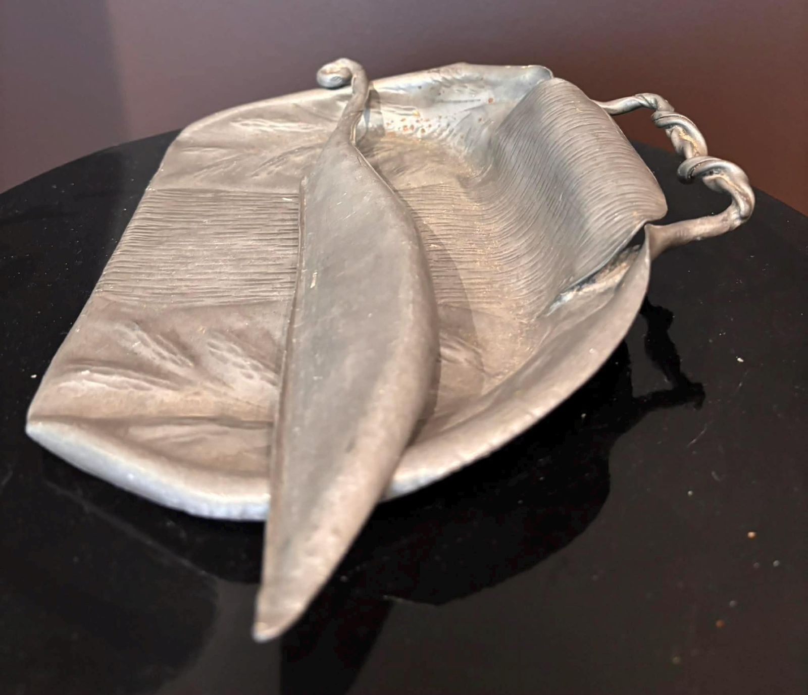 Antique French Art Nouveau Pewter Crumb Tray Scoop Hand Hammered Repoussé Paris C.1910 photo 280.0