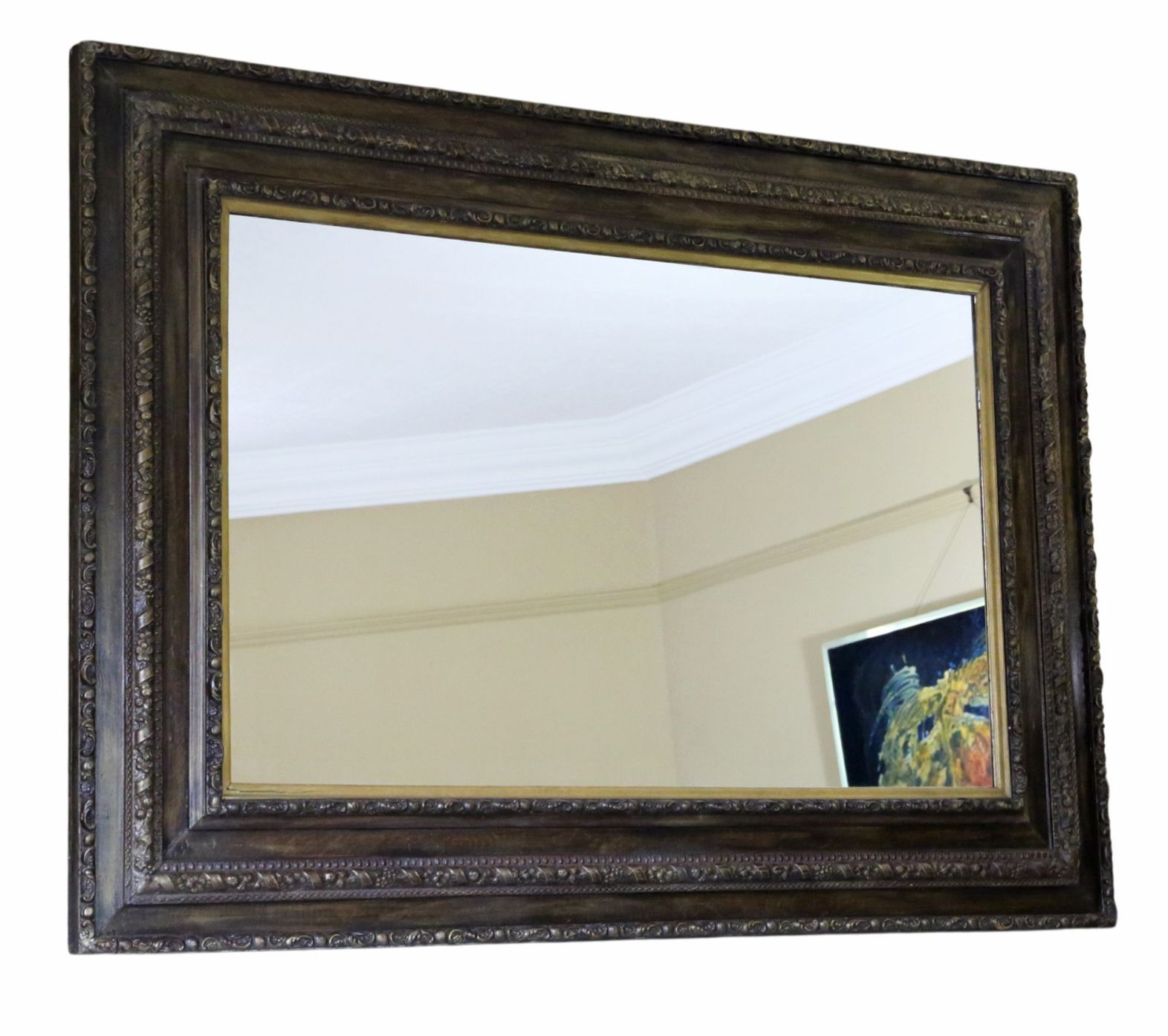 Antique 19th Century Gilt & Oak Finished Overmantle Wall Mirror – Fine Quality photo for sale
