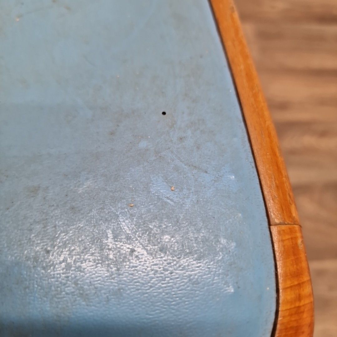 Vintage Bentwood Dining Chair Blue Vinyl Seat Retro Wood Kitchen Mid Century photo vinterior