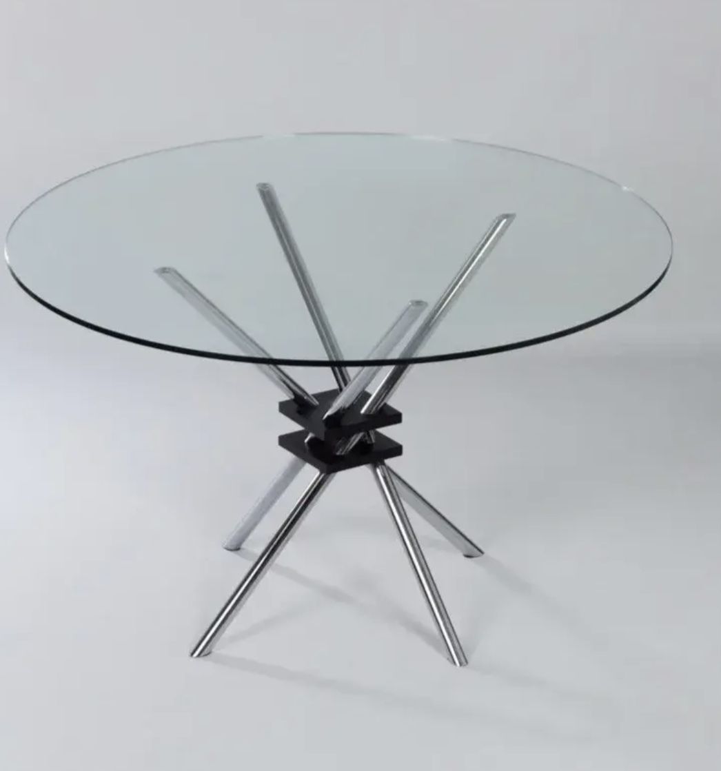 Alivar Round Glass & Chrome Dining Table Designed By Takehiko Mizutani For Bauhaus, Model 459   1980s