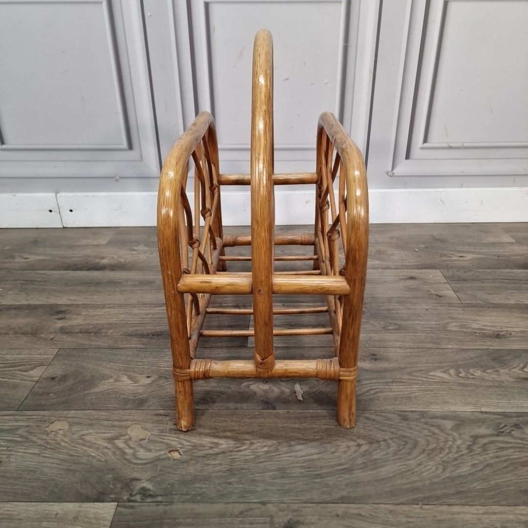 Vintage Rattan Magazine Rack Wicker Newspaper Holder Bamboo Mid Century Retro photo vintage