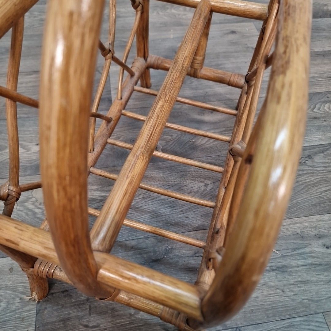 60.0 Vintage Rattan Magazine Rack Wicker Newspaper Holder Bamboo Mid Century Retro photo