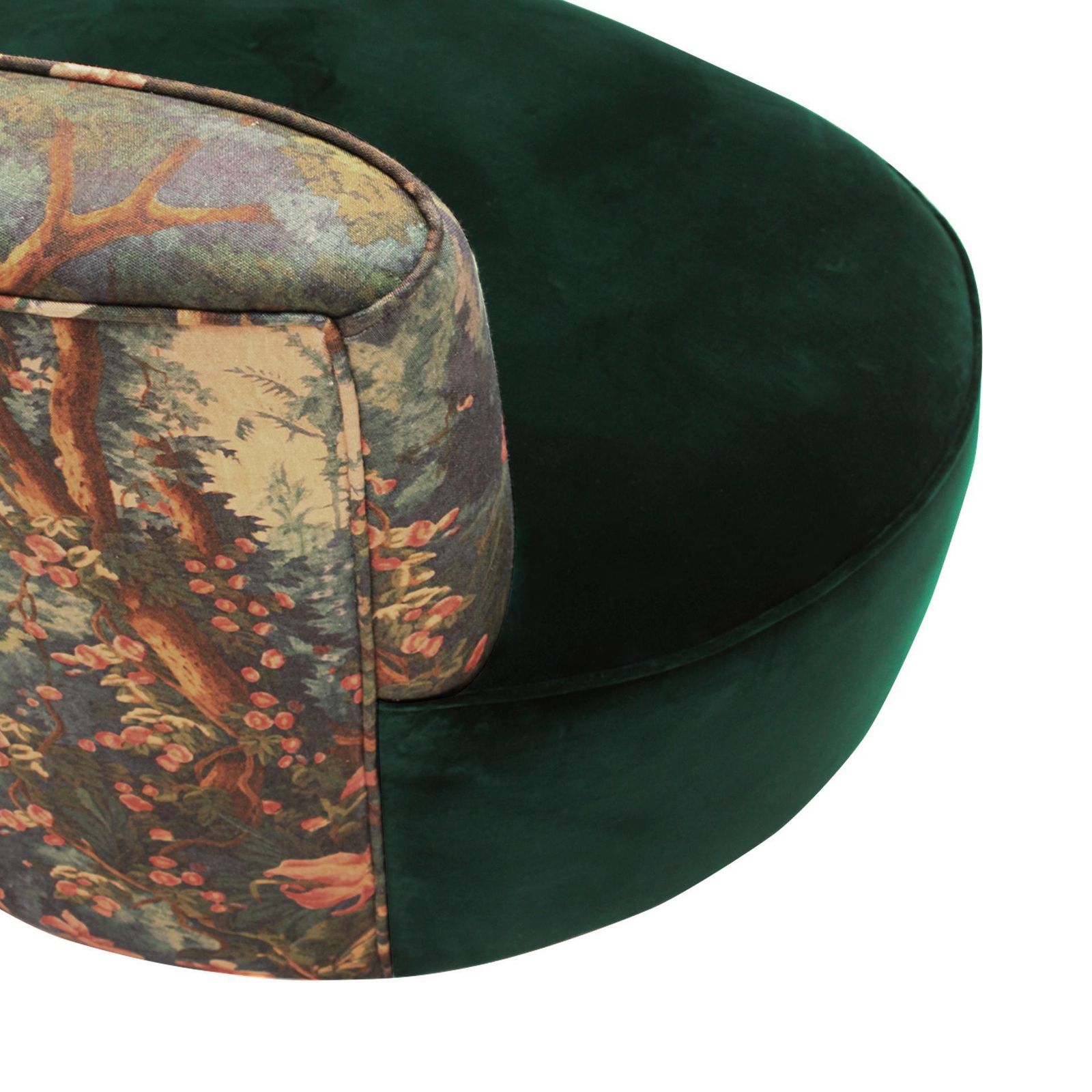 Mid Century Modern Armchair In Linen And Velvet With Green And Woodland Motifs France photo vintage