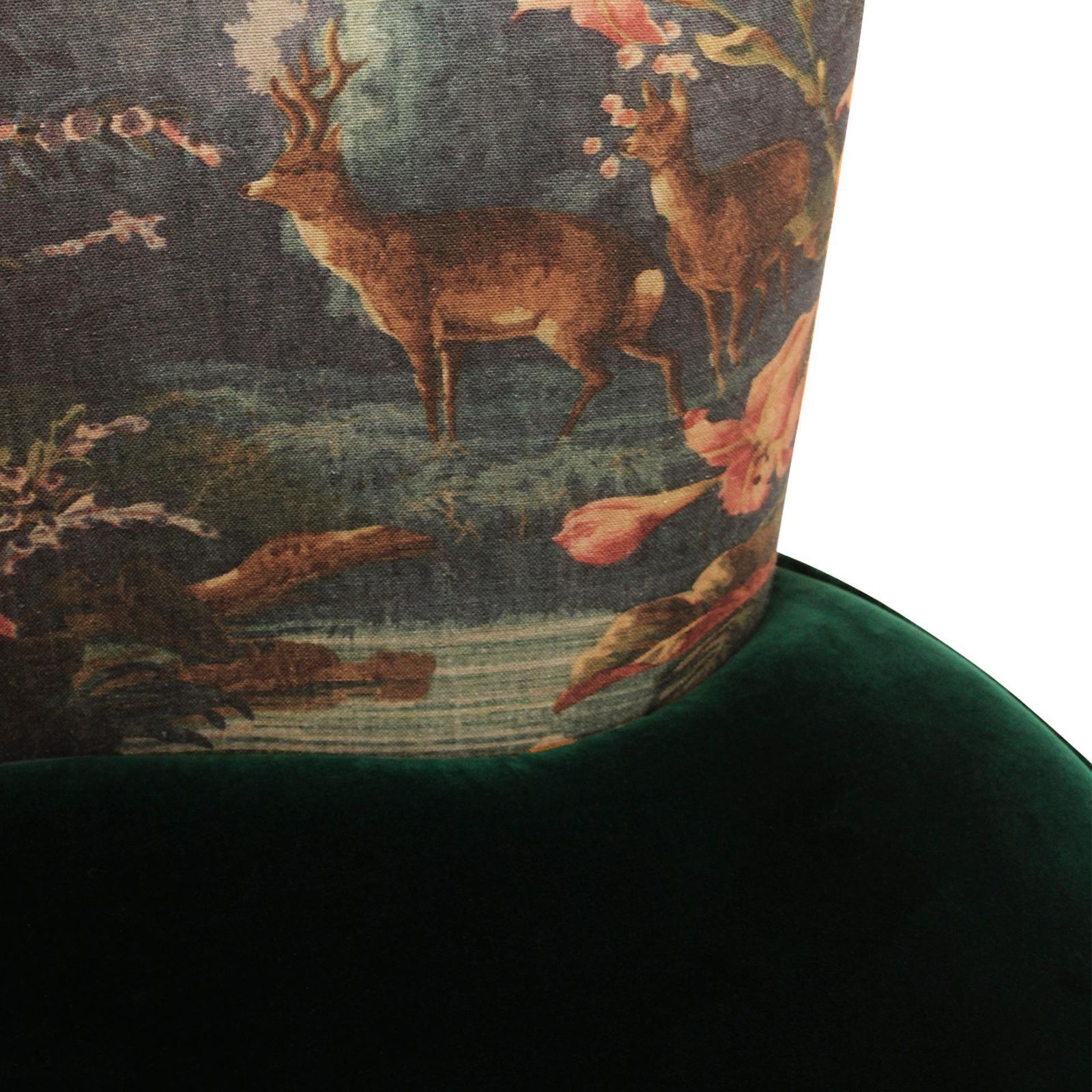 photo furniture Mid Century Modern Armchair In Linen And Velvet With Green And Woodland Motifs France