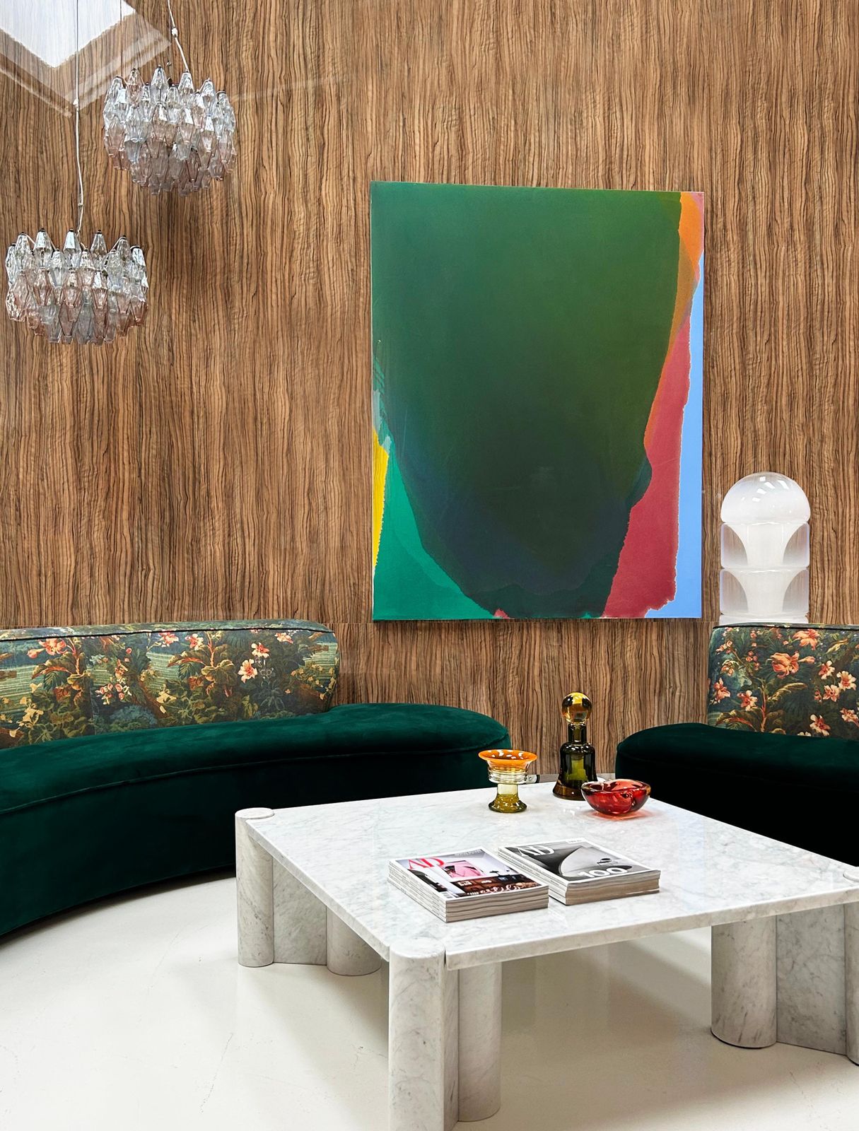 Furniture Mid Century Modern Armchair In Linen And Velvet With Green And Woodland Motifs France photo