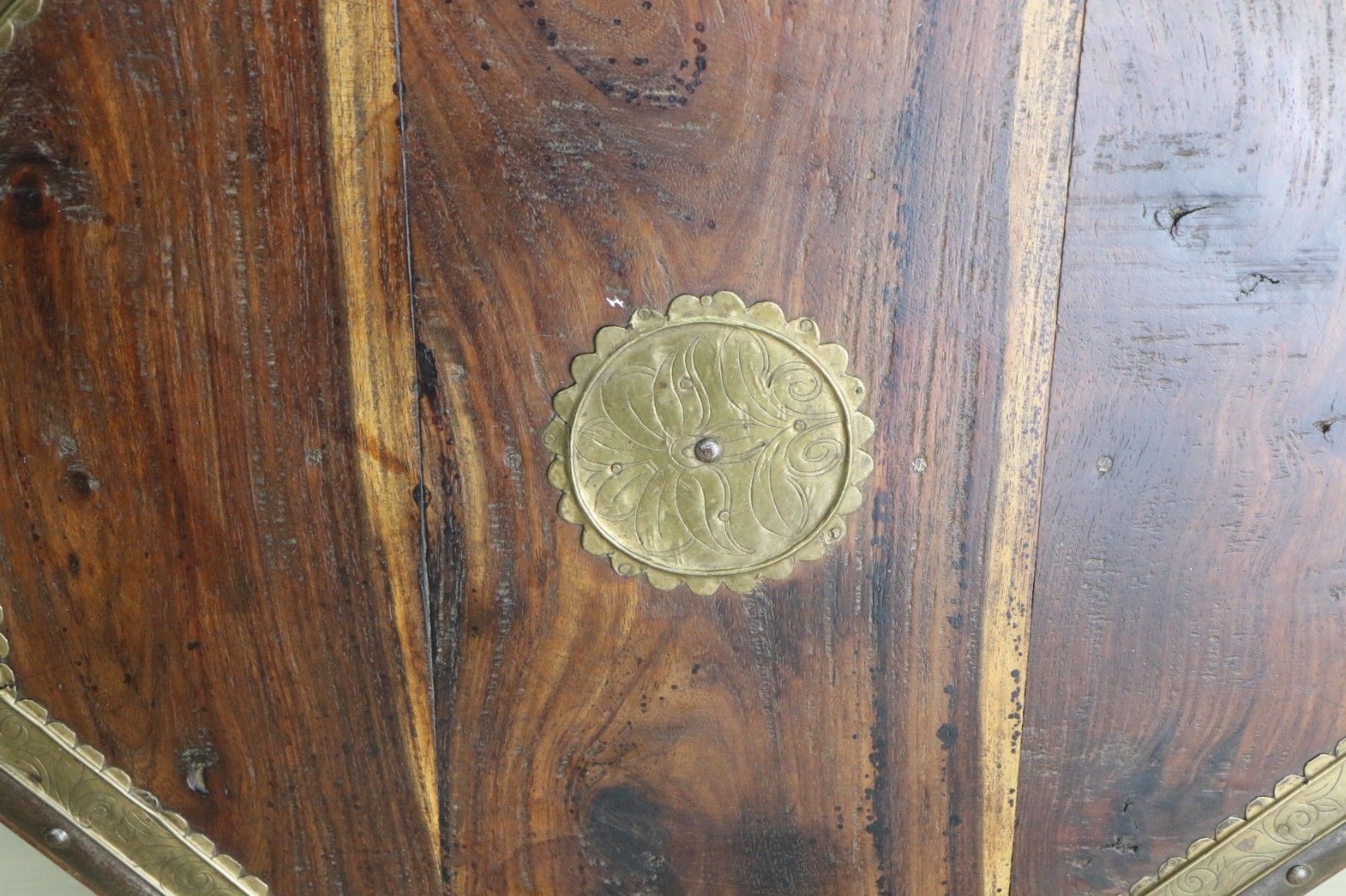 Vintage Indian Wooden Low Table Chowki Table 20th Century Brass & Steel Accents photo buy