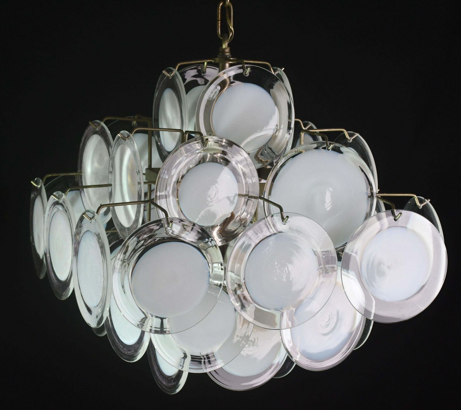 Lighting Large 36 Murano Glass White Disch Chandelier By Vistosi, 1970s photo
