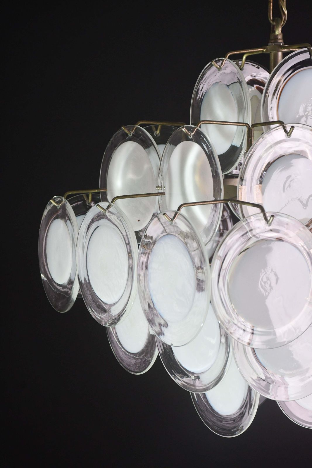 4204.0 Large 36 Murano Glass White Disch Chandelier By Vistosi, 1970s photo