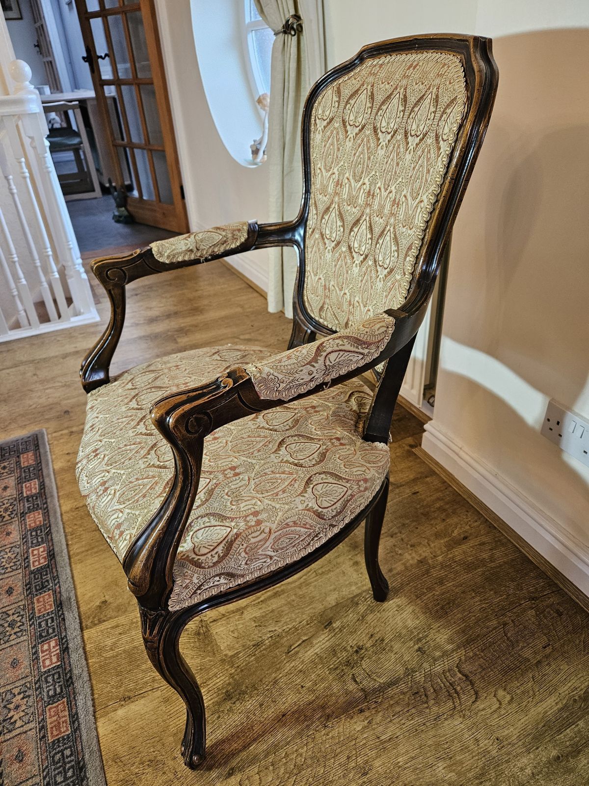 Victorian Bergere Elbow Salon Chair, Silk Upholstered photo furniture