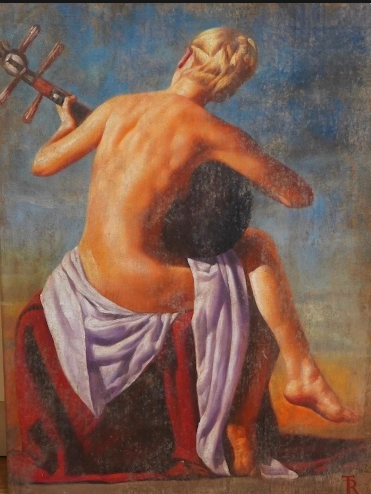 Woman Playing A Lute Oil On Canvas Tomasz Rut, Poland 1961