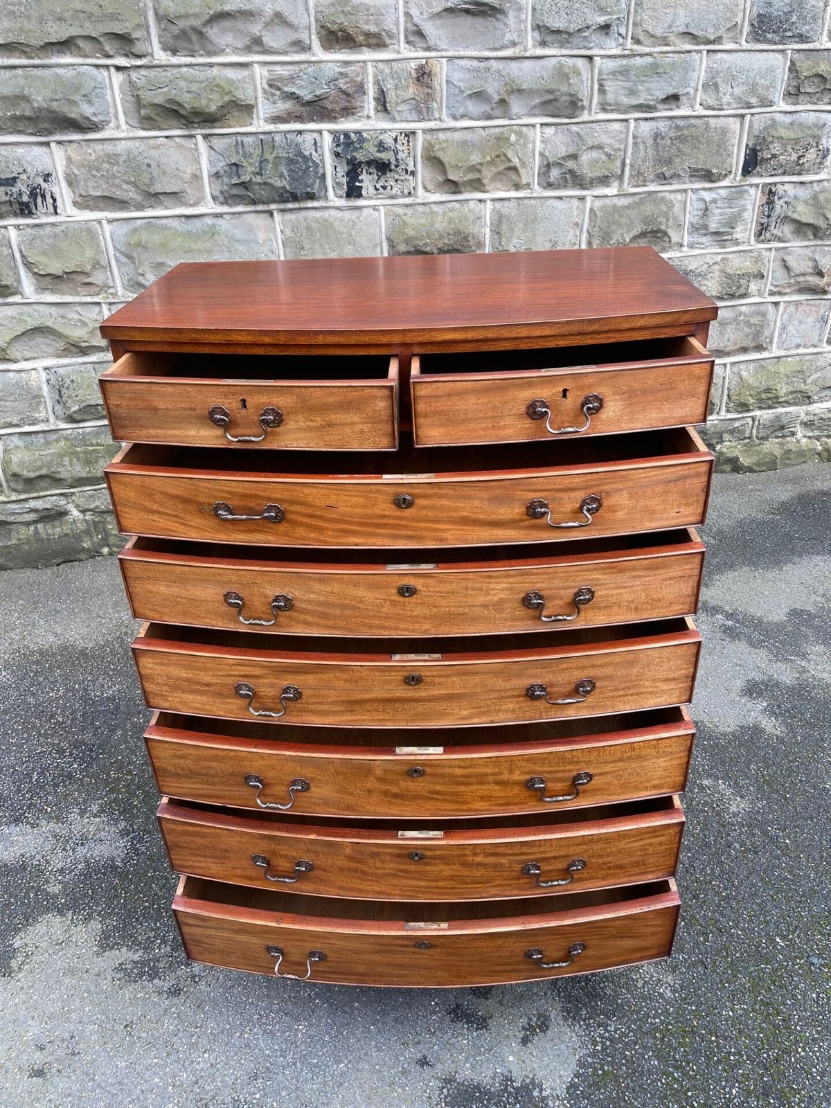 Antique Mahogany Walnut Bow Front 7 Height Chest Draws photo 920.0