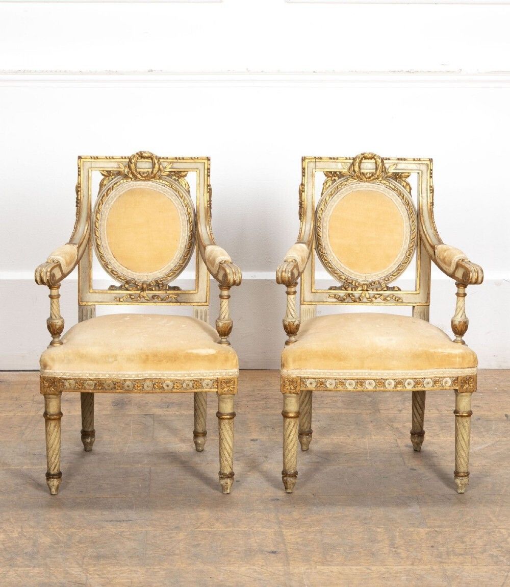 Fine Pair Of 19th Century French Gilded And Painted Childrens Salon Chairs