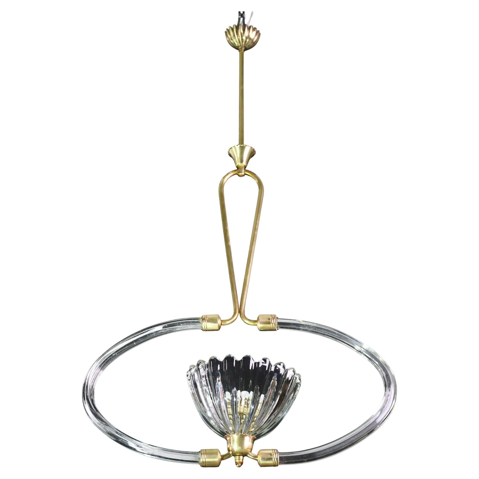 Extraordinary Art Decò Murano Glass And Brass Chandelier By Barovier & Toso 1940