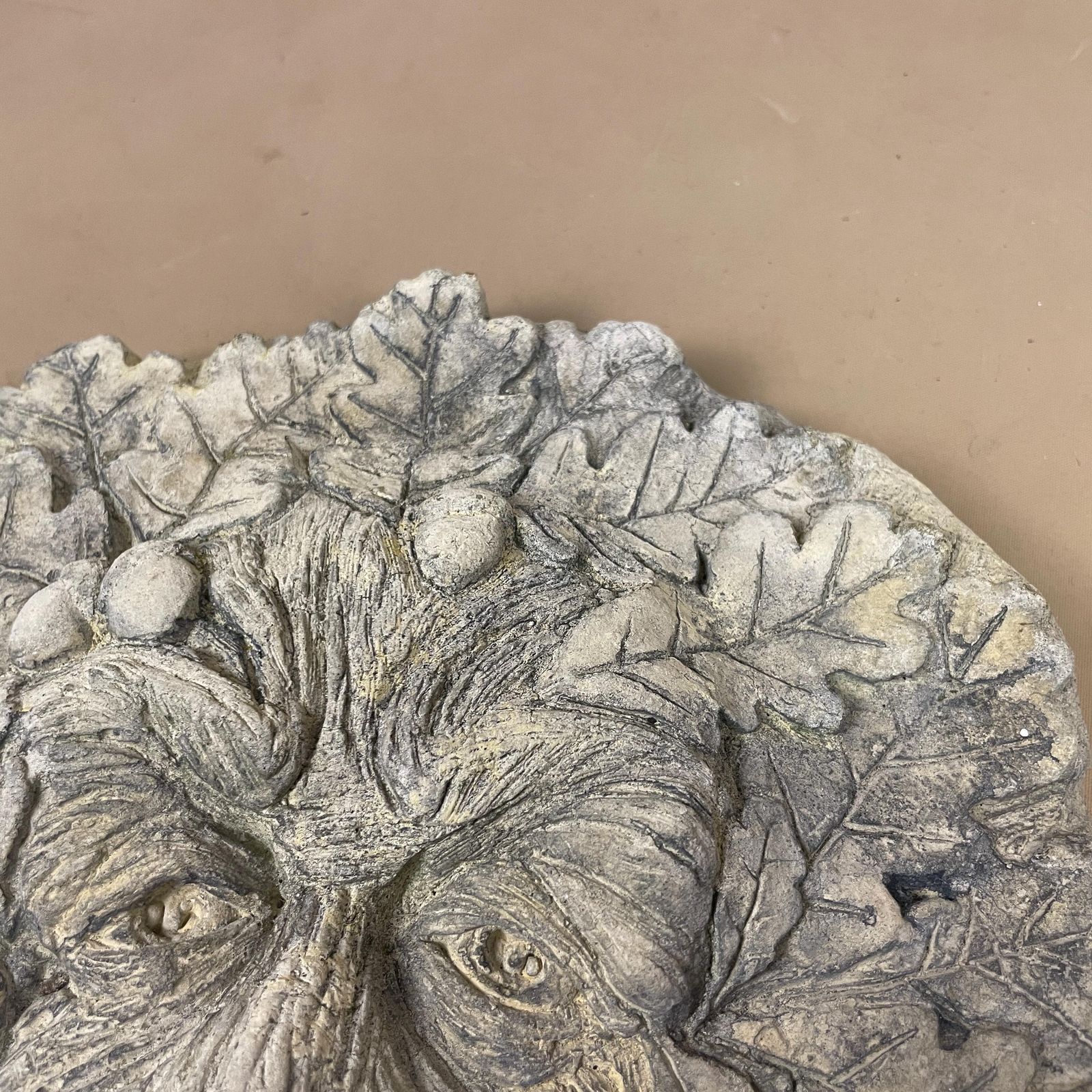 Weathered Garden Concrete Handmade Antique Face Tree Man Acorn Leaves Ornament Wall Art Statue Sculpture Rustic Vintage Heavy Outdoor photo furniture