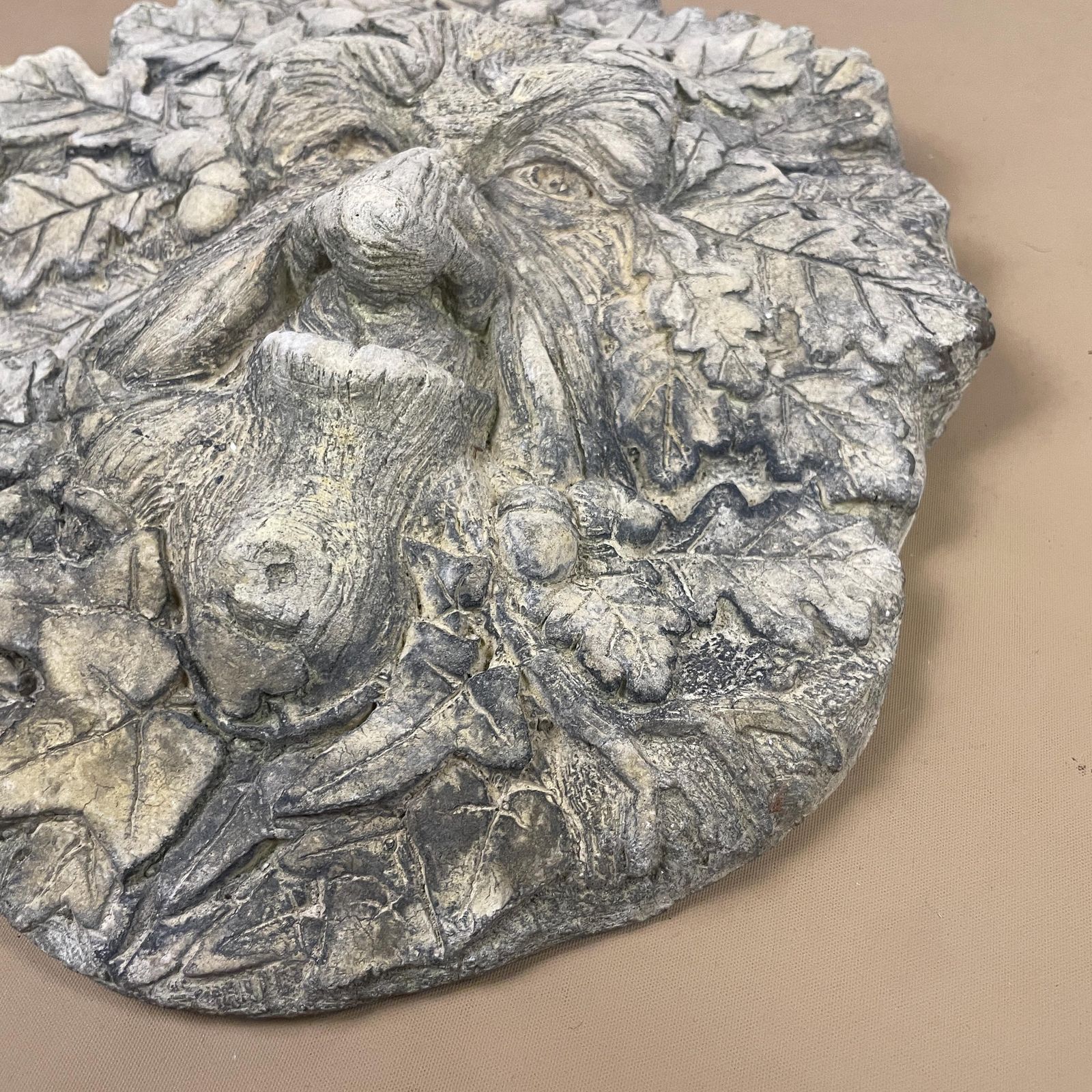 Weathered Garden Concrete Handmade Antique Face Tree Man Acorn Leaves Ornament Wall Art Statue Sculpture Rustic Vintage Heavy Outdoor photo buy