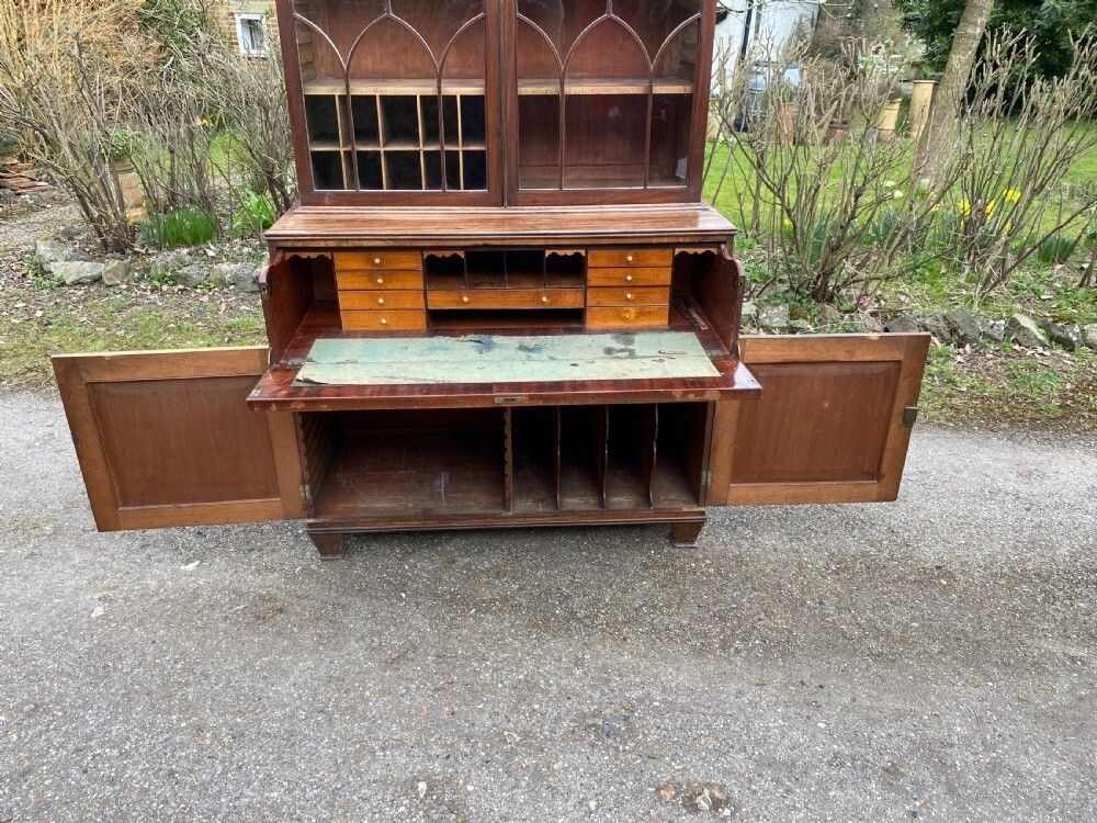 George IV Mahogany Secretaire Bookcase photo vintage