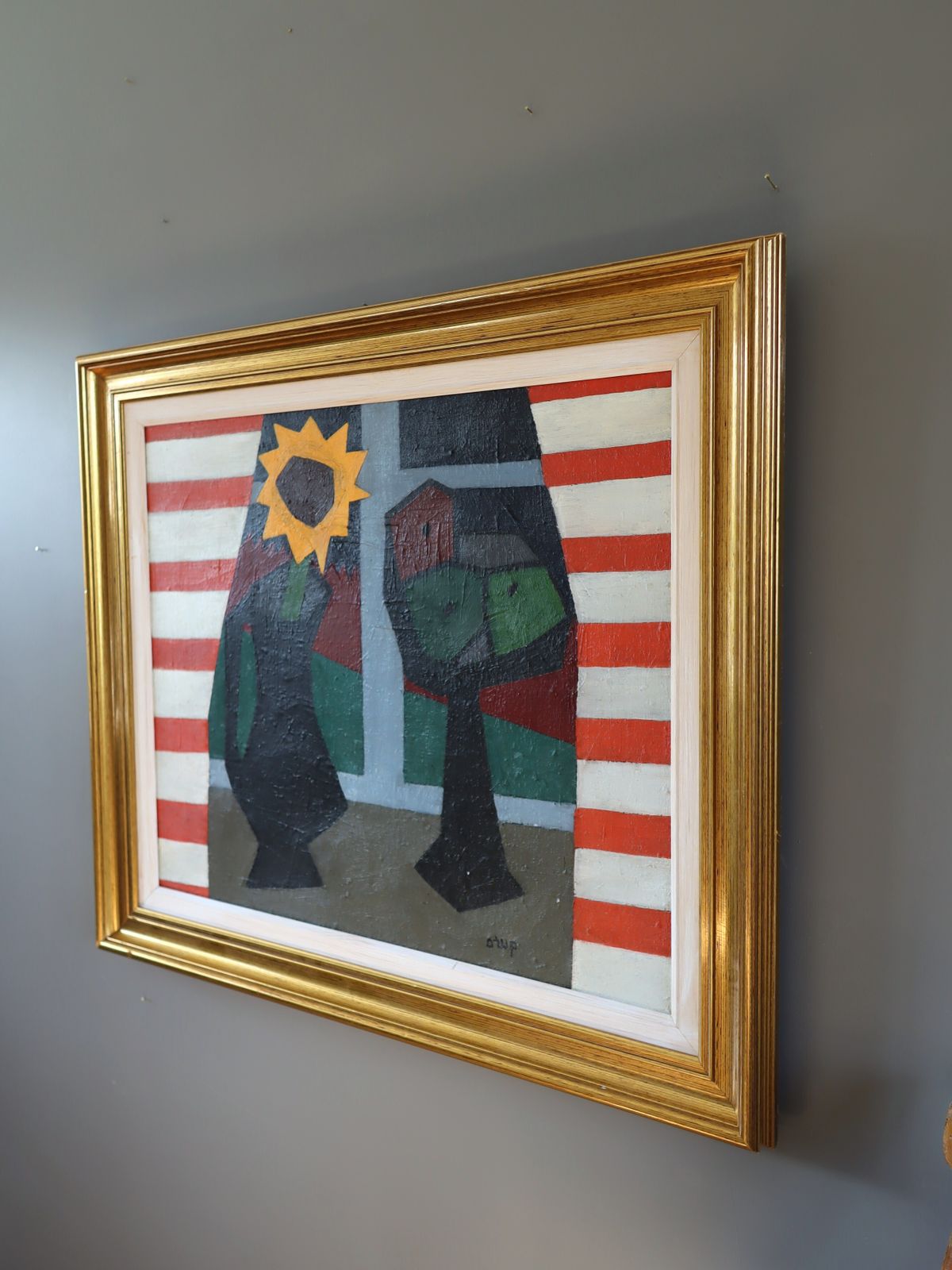 The Striped Room Oil Painting, Mid 20th Century photo for sale