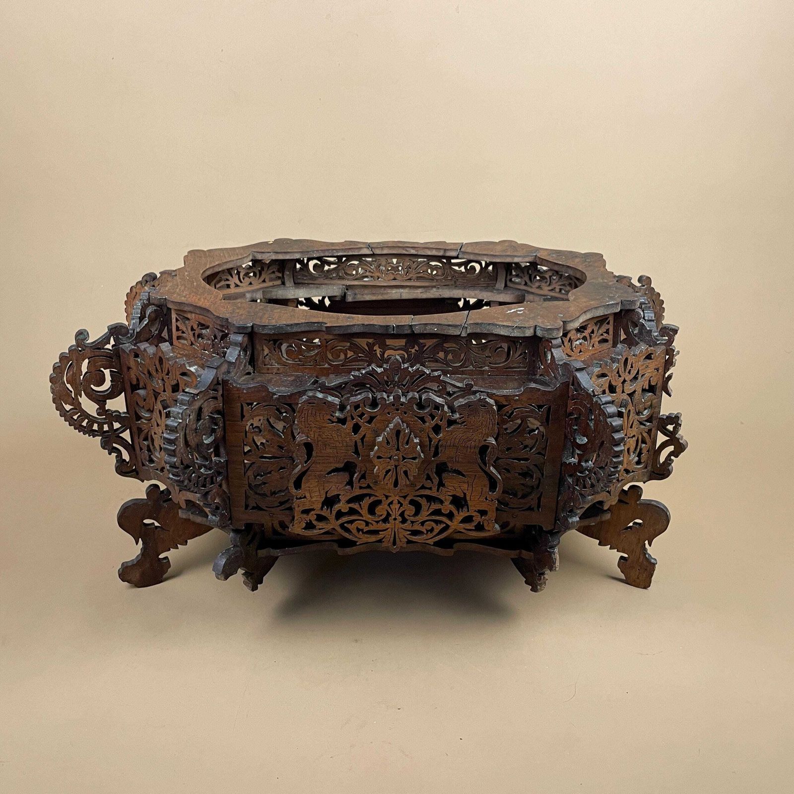 photo for sale Antique Style Carved Wood Planter Jardiniere Stand Handmade Victorian Anglo Indian Style Hand Carved Wooden Planter Box Black Forest