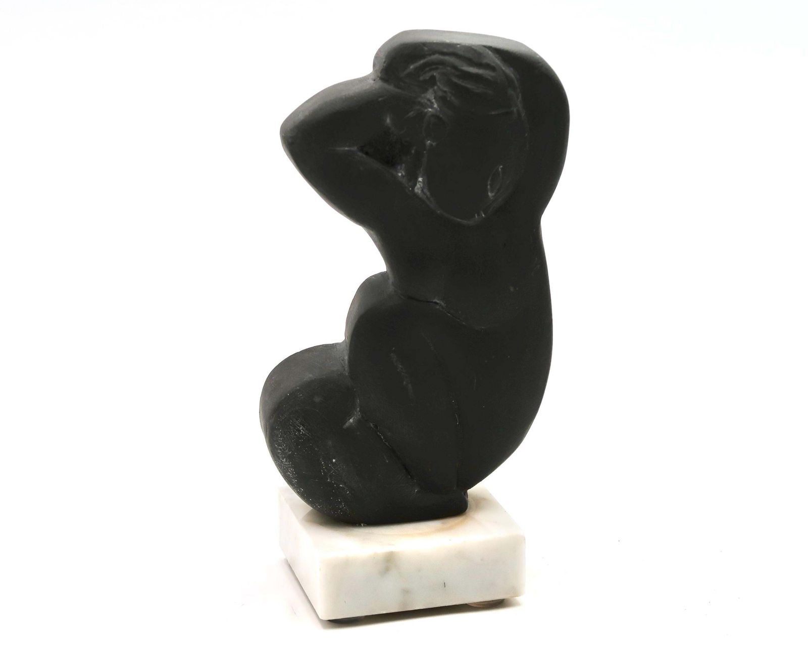 Sculptuur Naar Voorbeeld Van Amedeo Modigliani, Naakte Vrouw, Gesigneerd A Crespelle Ed 98 / Kunst, Marmeren Sokkel, Grijs, Art Deco Stijl
