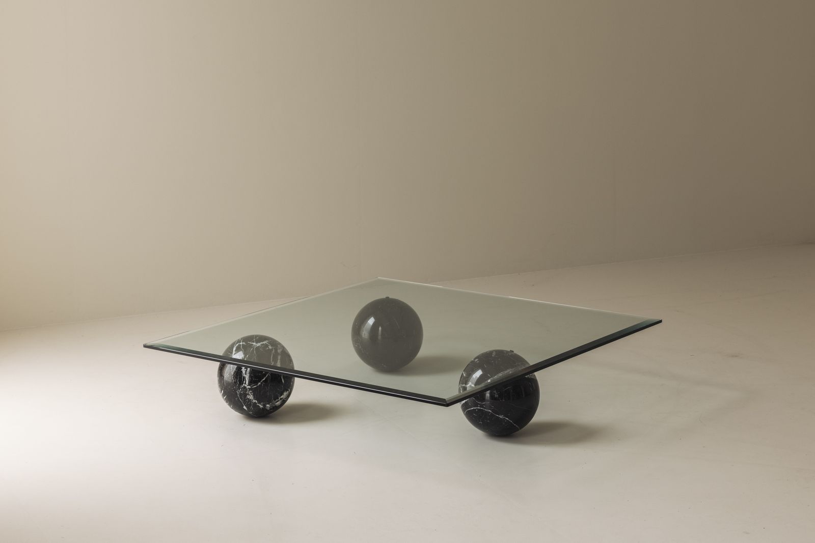 Square Marble & Glass Coffee Table In The Taste Of Massimo Vignelli, Italy 1970s