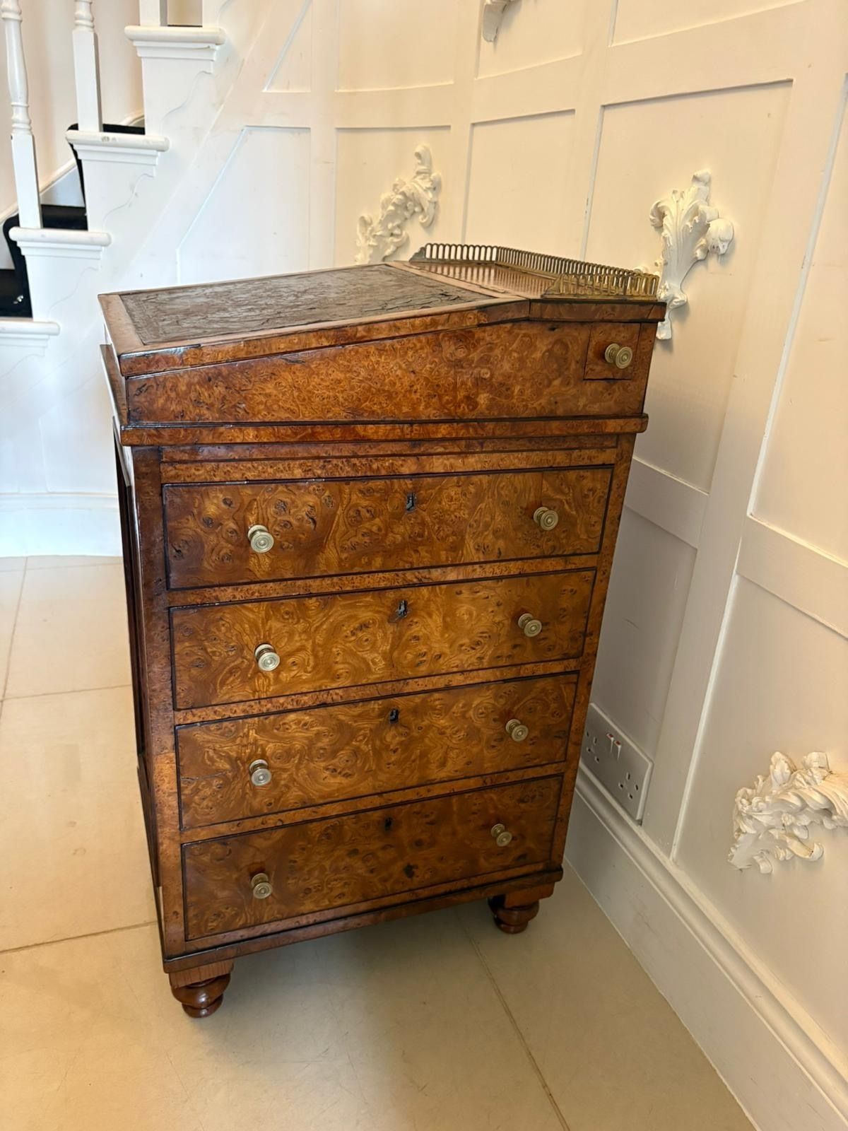 photo for sale Antique George III 18th Century Quality Pollard Oak Slide And Turn Top Davenport Desk