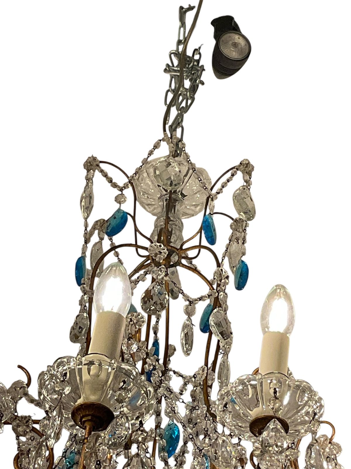 Italian 1920 30’s Crystal Blu And Clear Drops Chandelier Made In Torino photo buy