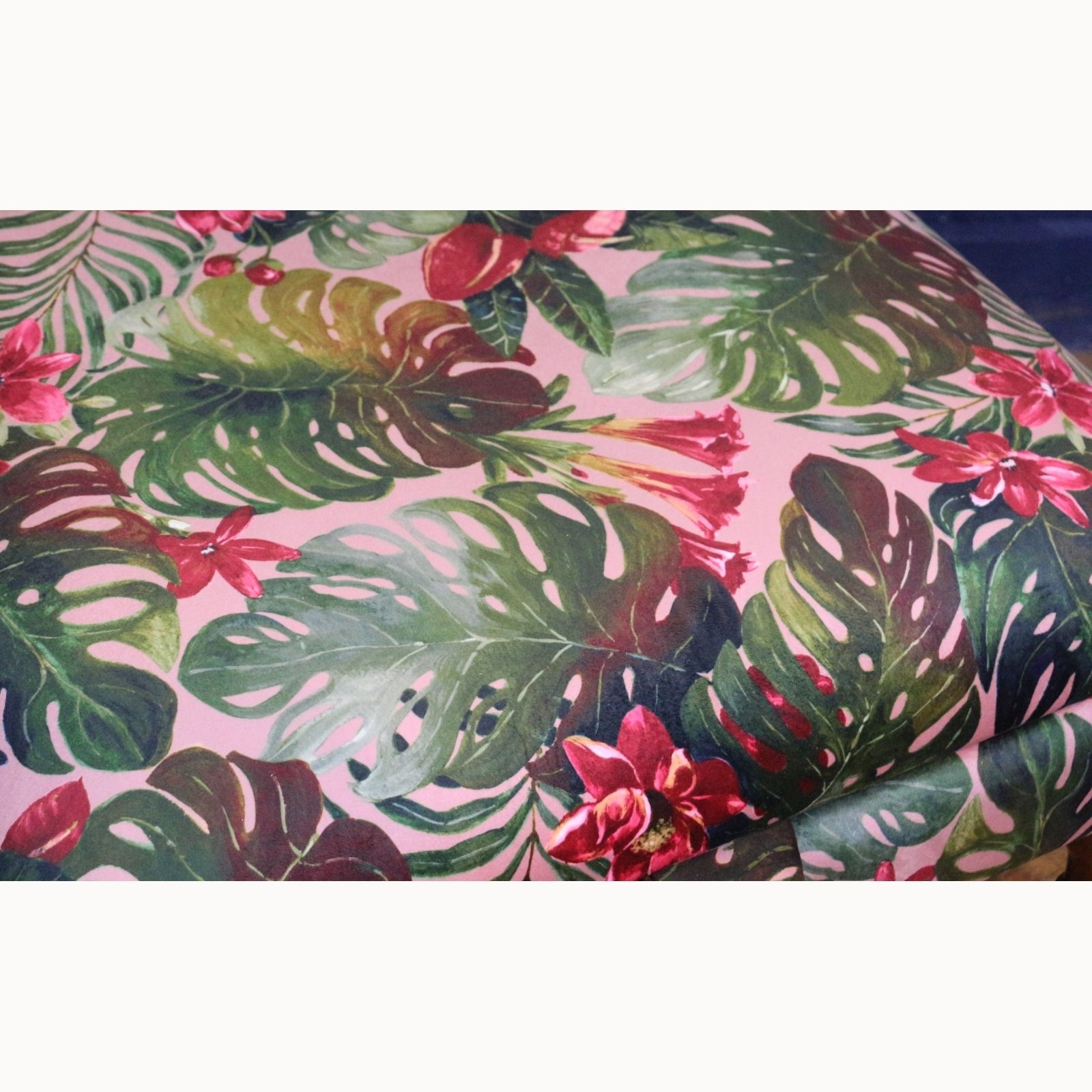 A Large Square Footstool Or Ottoman, Reupholstered In Stylised Material Raised On Turned Supports photo for sale