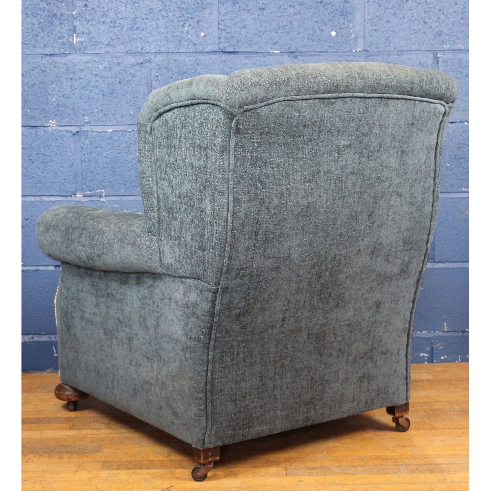A Large Victorian Freshly Reupholstered Open Wing Arm Chair Raised On Bun Feet photo vintage