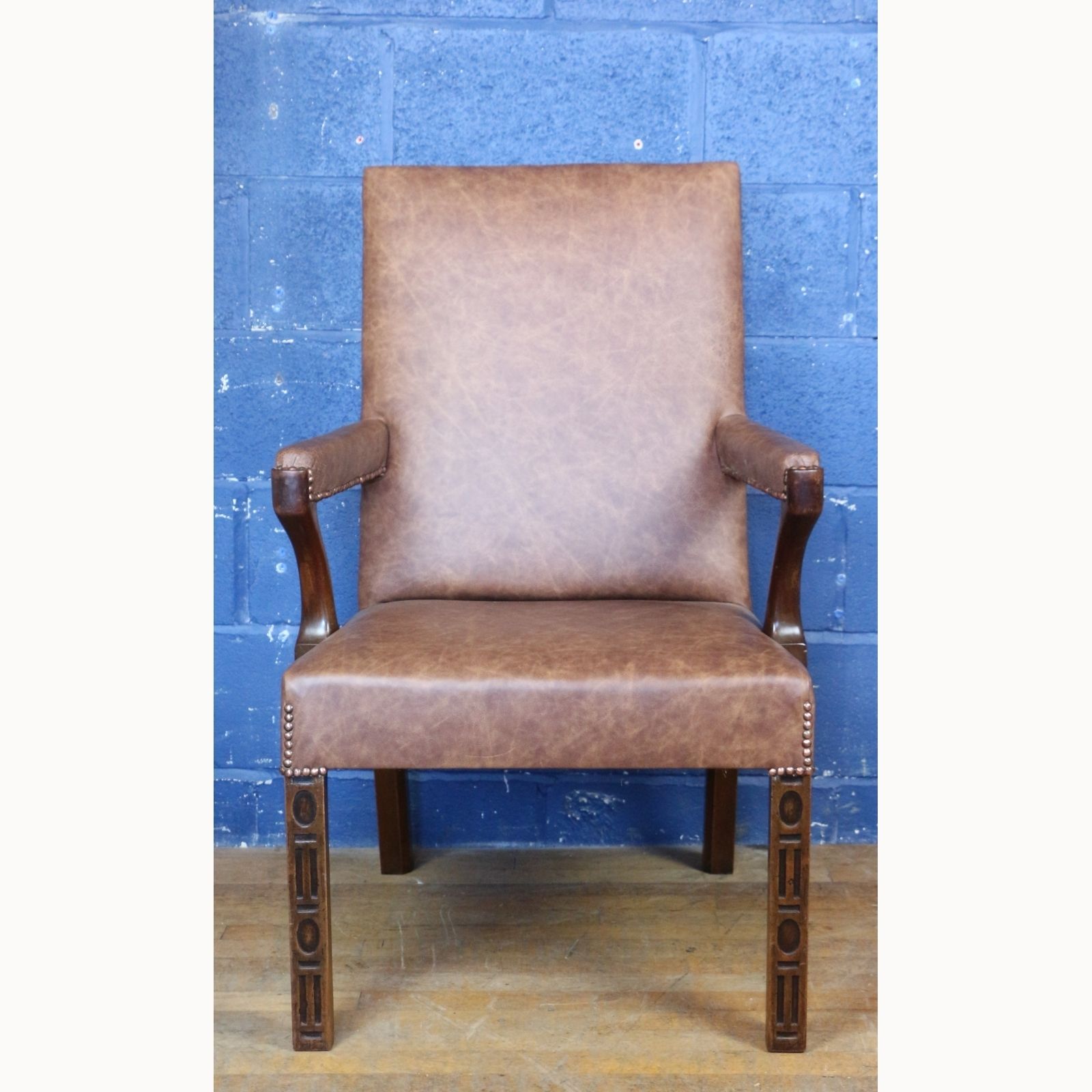 An Antique Mahogany Library Chair Upholstered In Brown Leather photo furniture