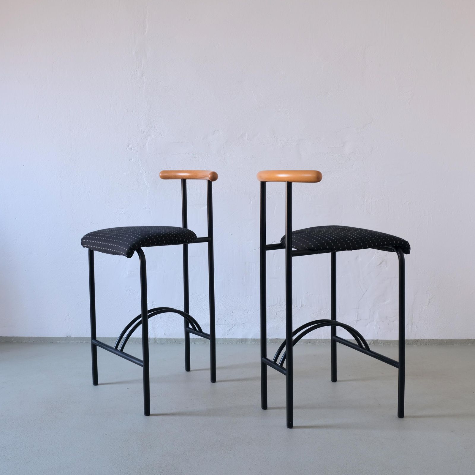 2 Postmodern Tubular Steel Bar Stools | Rodney Kinsman Style | 1980s