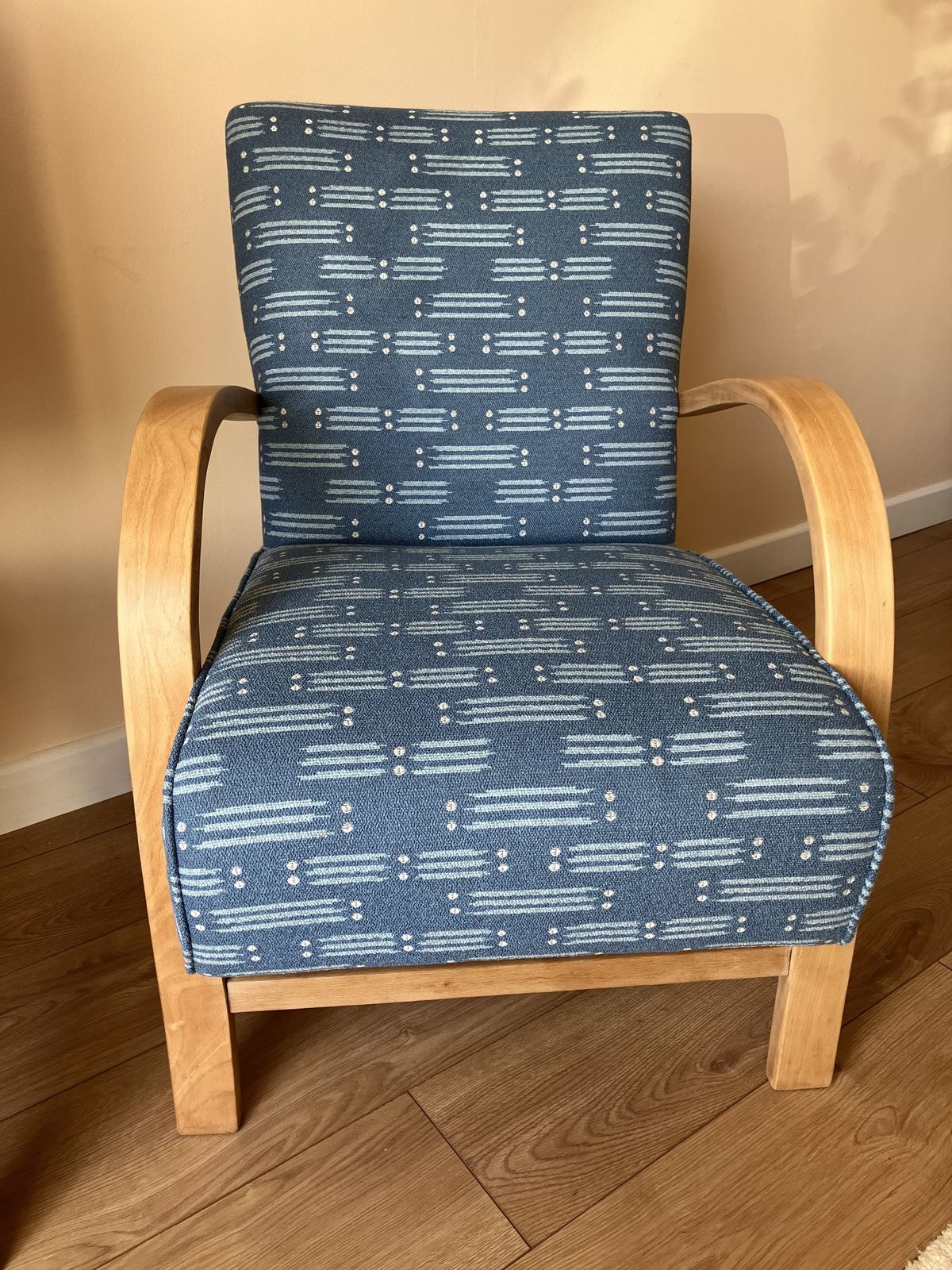 Reupholstered Mid Century Style Bentwood Arm Chair