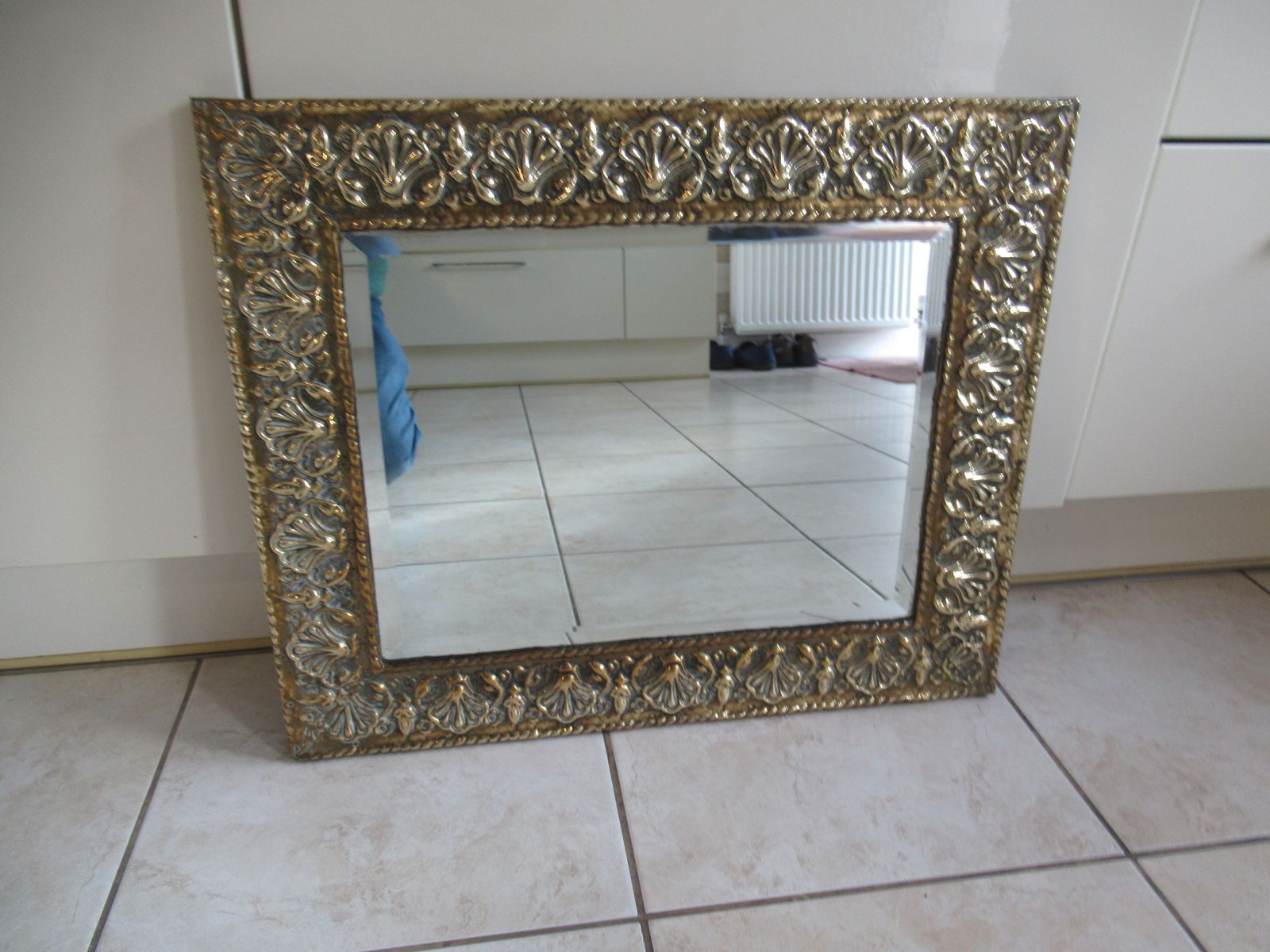 A 1930s Brass Framed  Wall Mirror photo for sale