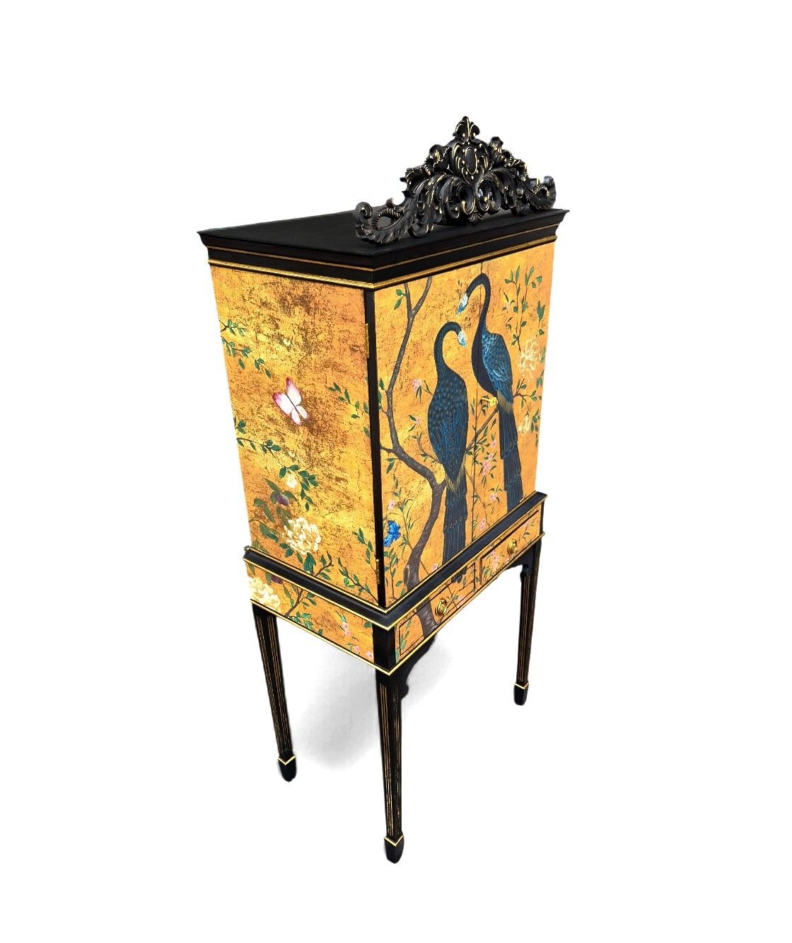 750.0 Luxury Upcycled Vintage Cocktail Cabinet With Edo Chinoiserie Decoupage photo