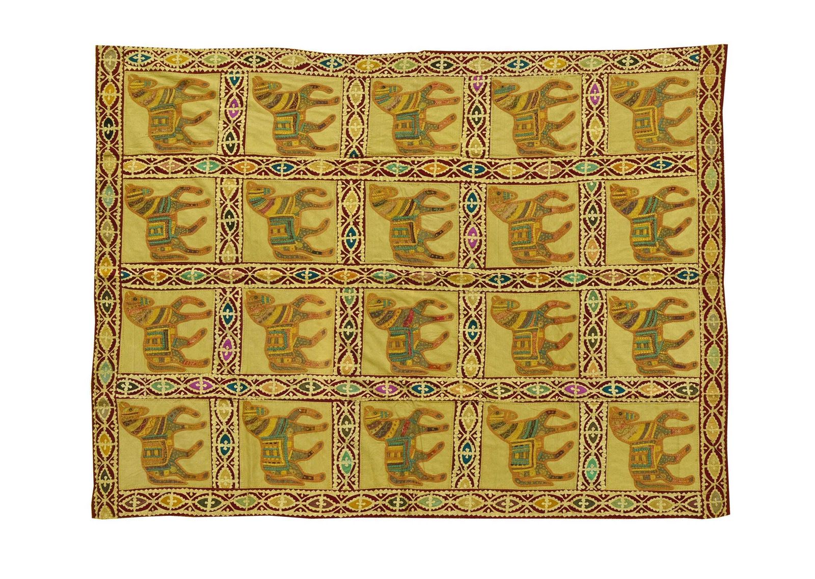 Handmade Horse Embroidery Bed Cover – Vintage Indian Cotton Quilt, Boho Décor