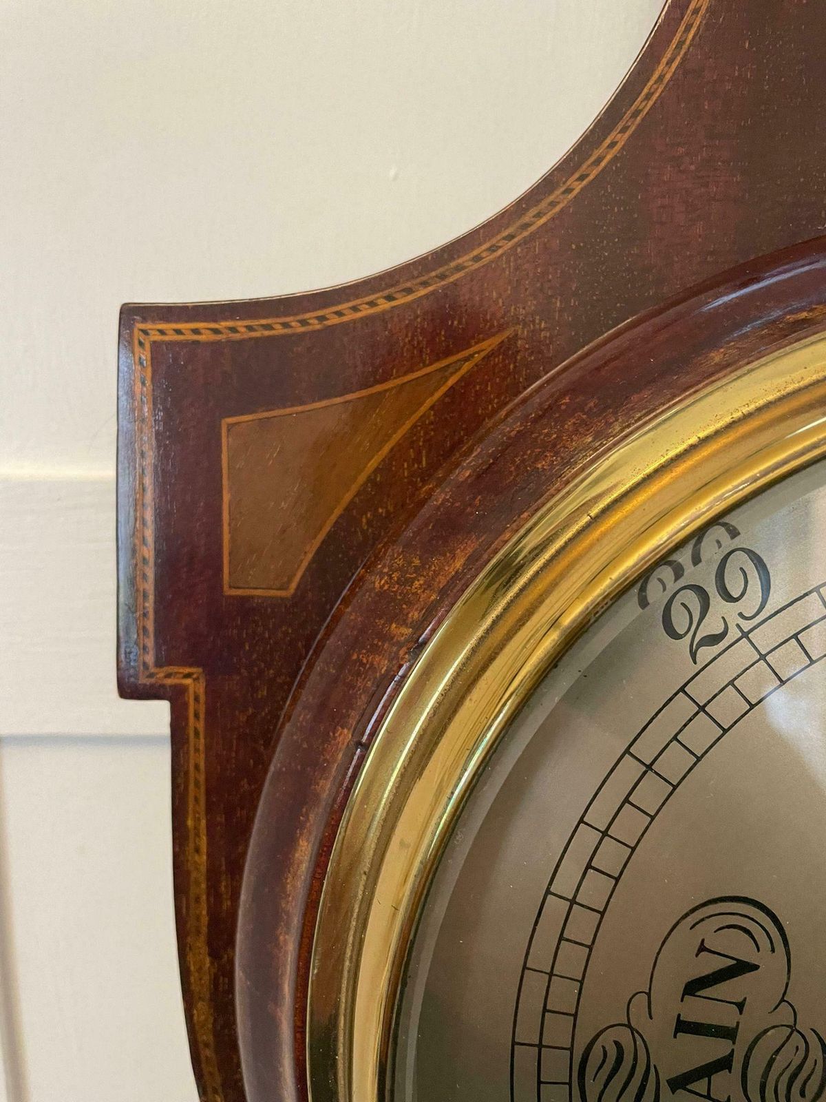 Antique Edwardian Quality Mahogany Inlaid Banjo Barometer photo vintage